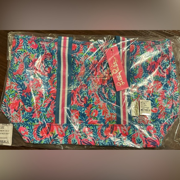 Lilly Pulitzer Mini Mercato Tote Bag - Surf Blue Flim Flam Accessories Small - Picture 5 of 7